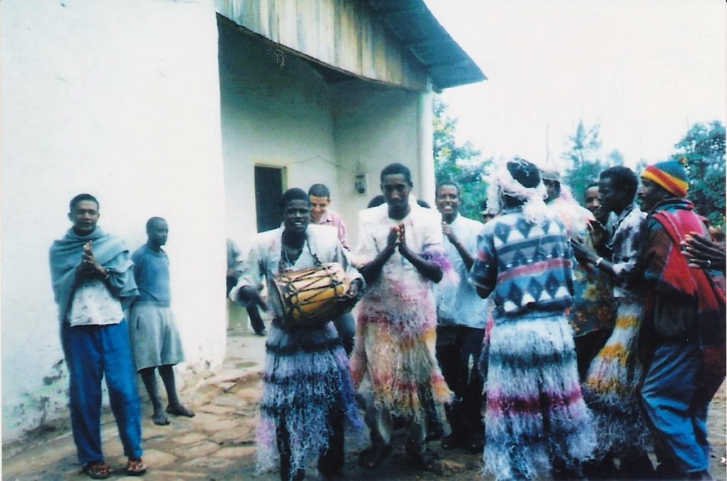 Dancers with colourful clothing and djembes welcome us in Jimma, Ethiopia