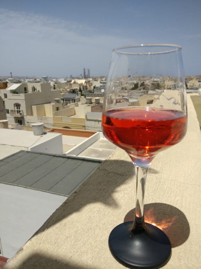 Glass of wine on a rooftop